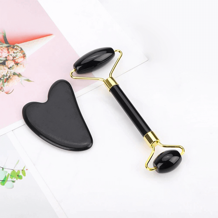 Roller & Gua Sha en pierre d'obsidienne