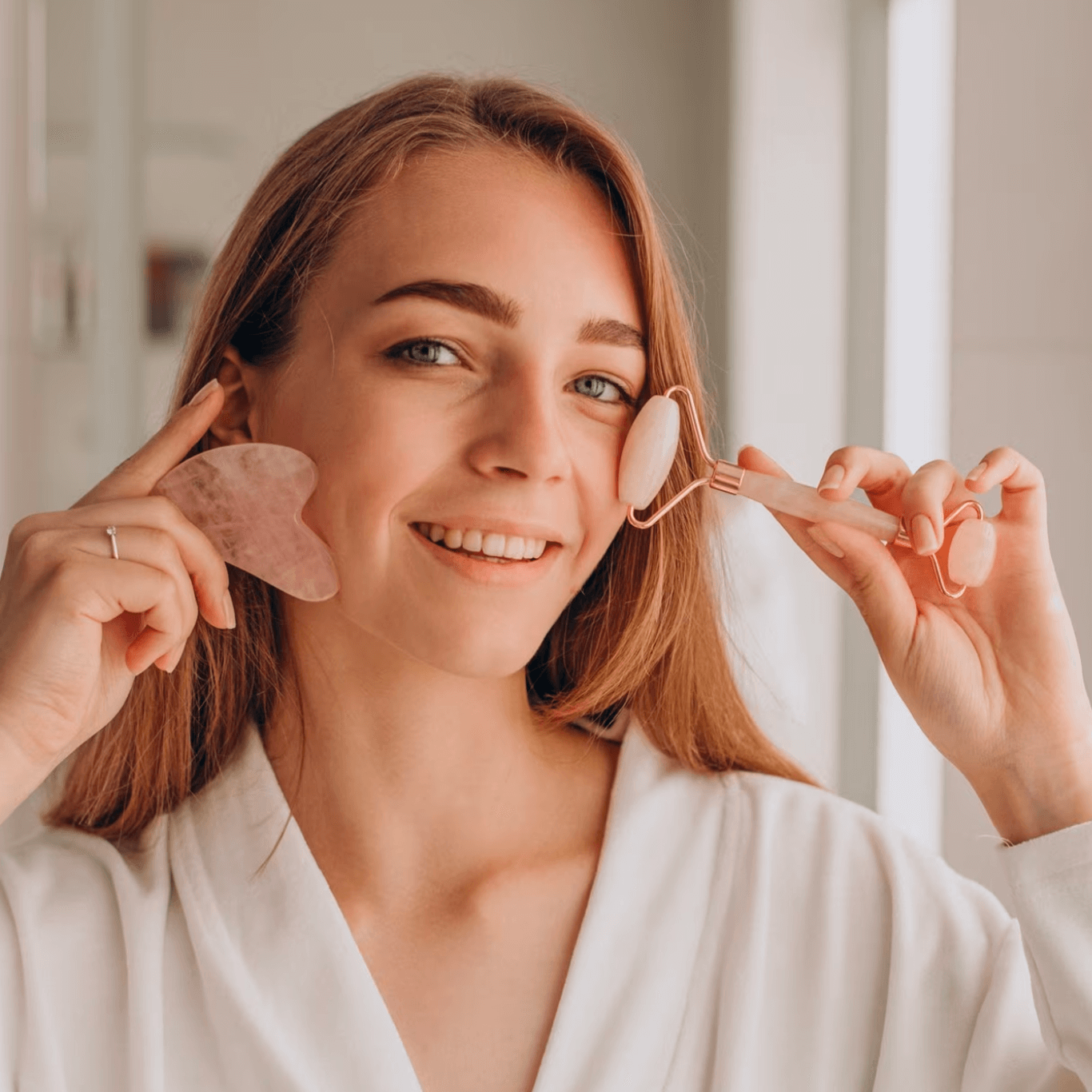 Roller & Gua Sha en quartz rose