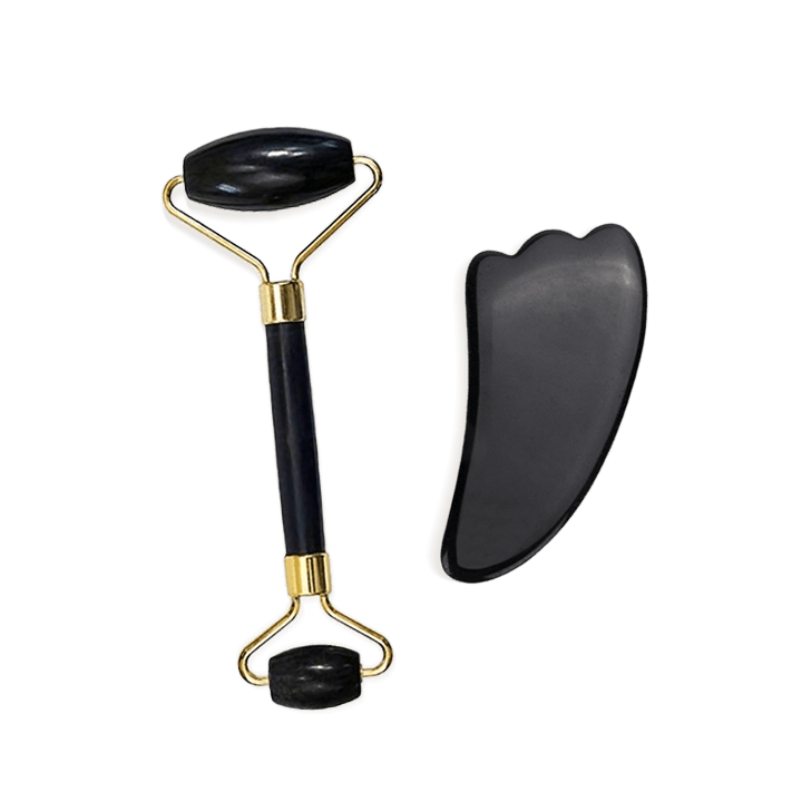 Roller & Gua Sha en pierre d'obsidienne