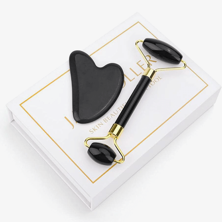 Roller & Gua Sha en pierre d'obsidienne