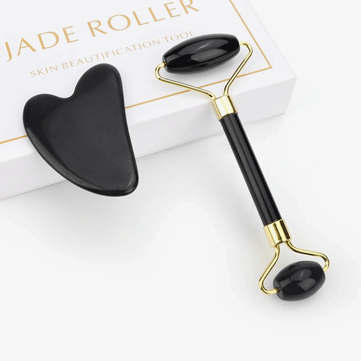 Roller & Gua Sha en pierre d'obsidienne