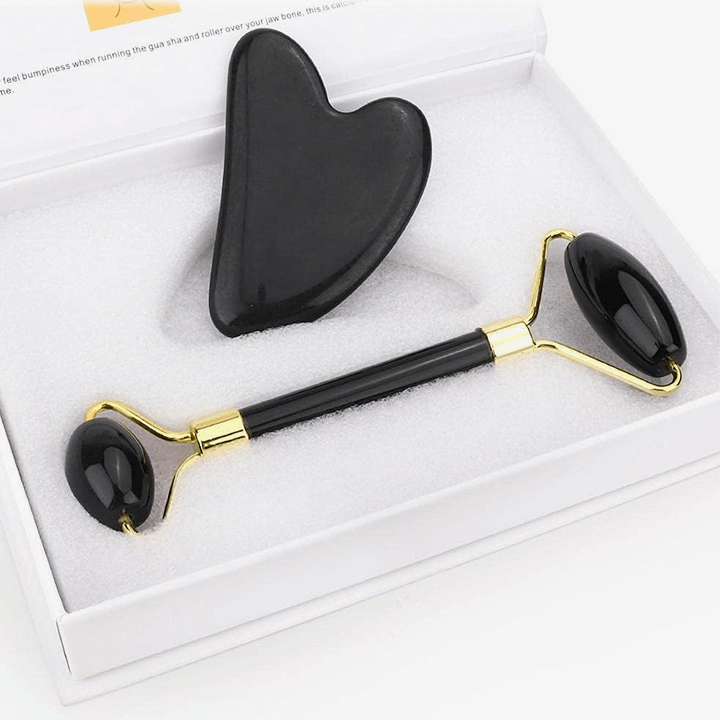 Roller & Gua Sha en pierre d'obsidienne
