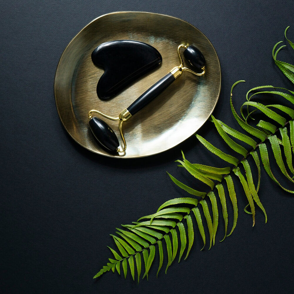 Roller & Gua Sha en pierre d'obsidienne