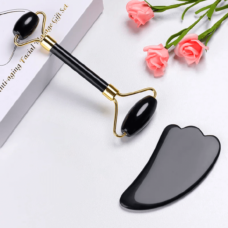 Roller & Gua Sha en pierre d'obsidienne
