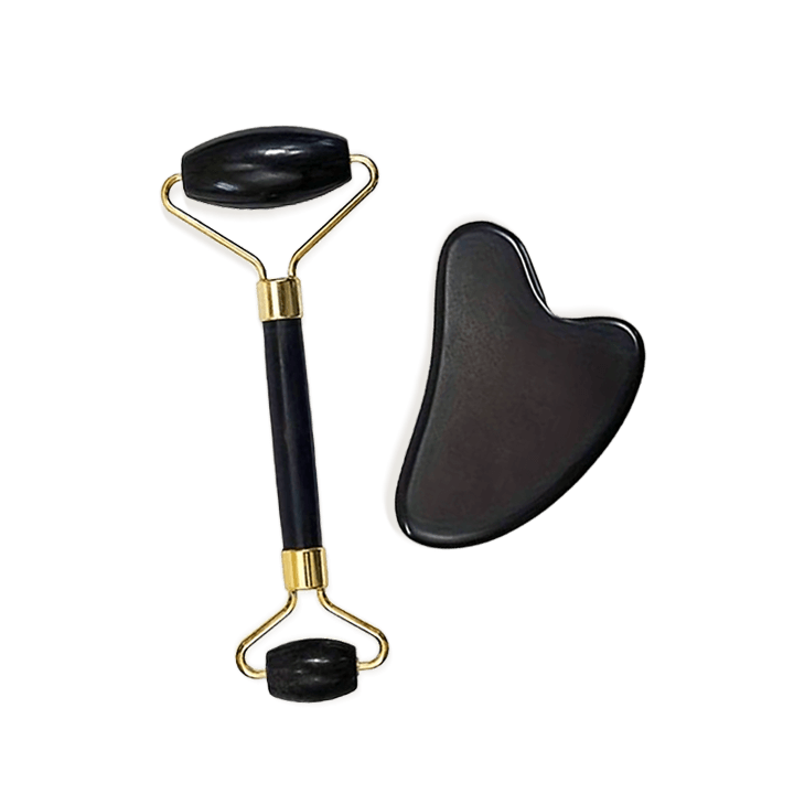 Roller & Gua Sha en pierre d'obsidienne