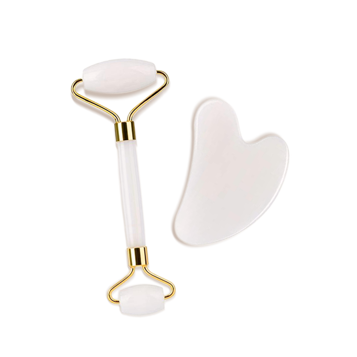 Roller & Gua Sha coeur en quartz blanc