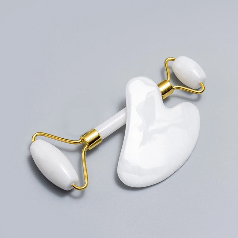 Roller & Gua Sha coeur en quartz blanc
