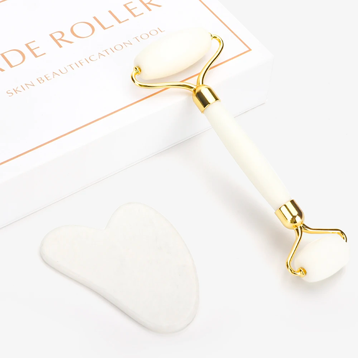 Roller & Gua Sha coeur en quartz blanc