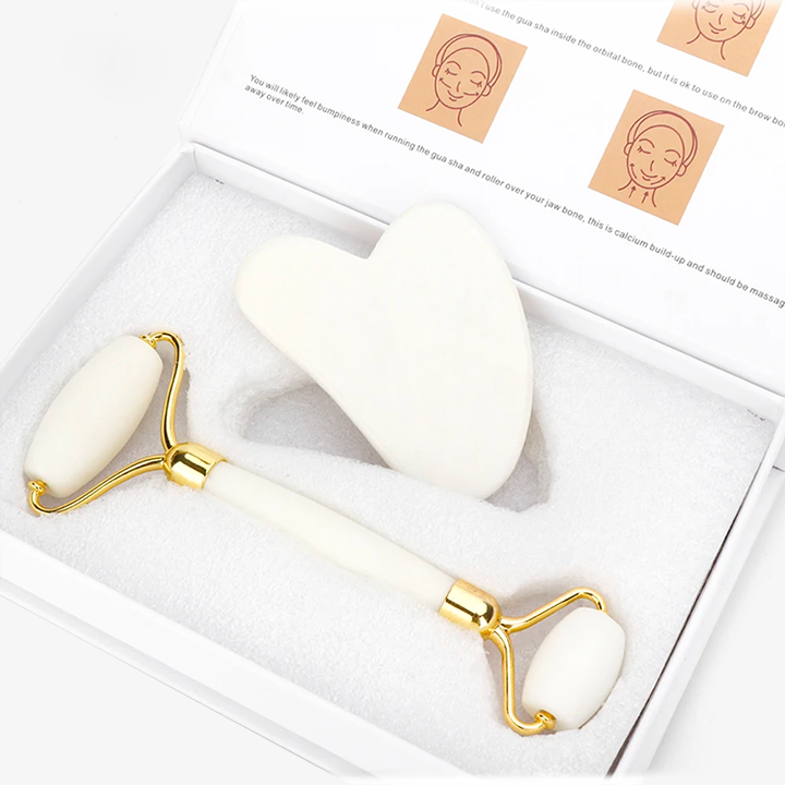 Roller & Gua Sha coeur en quartz blanc