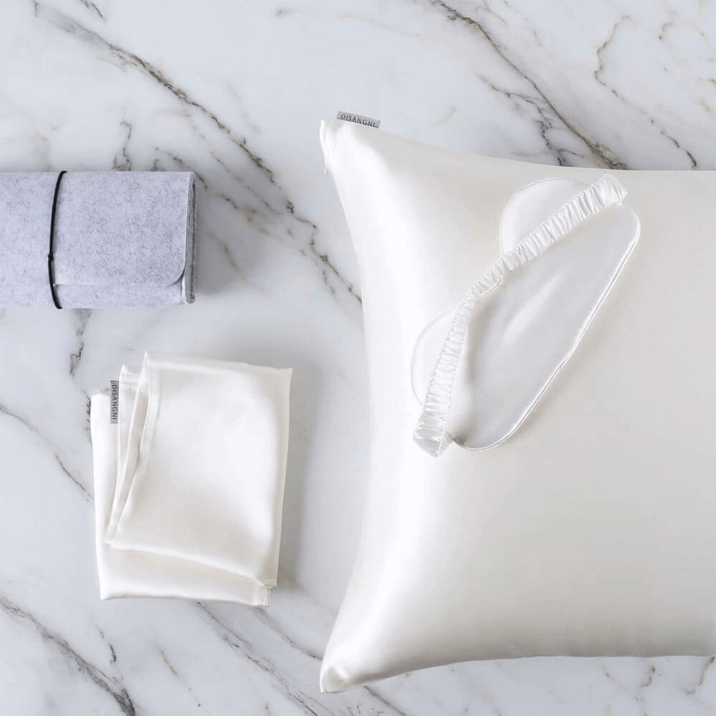 Ensemble Prestige : Masque de nuit + Taie d’oreiller double face en soie de mûrier