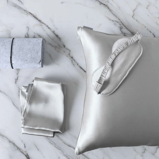 Ensemble Prestige : Masque de nuit + Taie d’oreiller double face en soie de mûrier