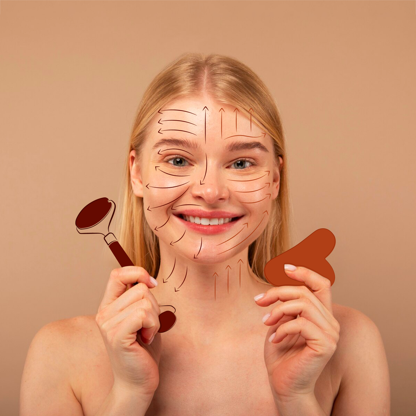 Roller & Gua Sha coeur en quartz blanc